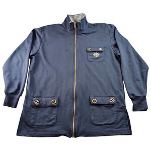 Needle &Threads Jacket Women Size‎ M.Navy Nautical-Themed Emblem Pocket Full Zip